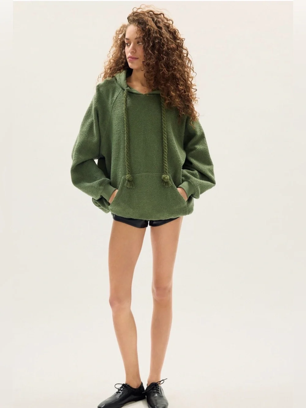 Free People Looped In Hoodie in Oil Green - Picture 3 of 5